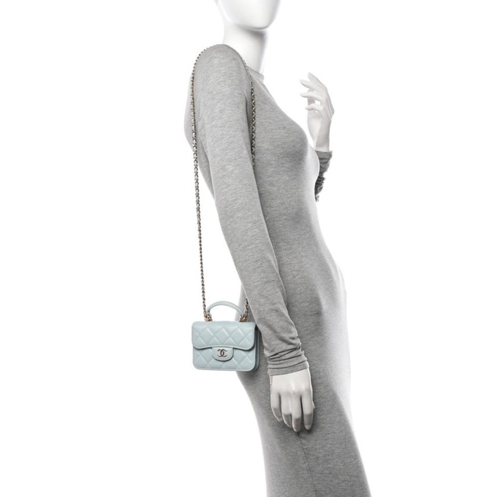 CHANEL 21K Lambskin Light Blue Quilted Flap Coin Purse with chain - Picture 9 of 9